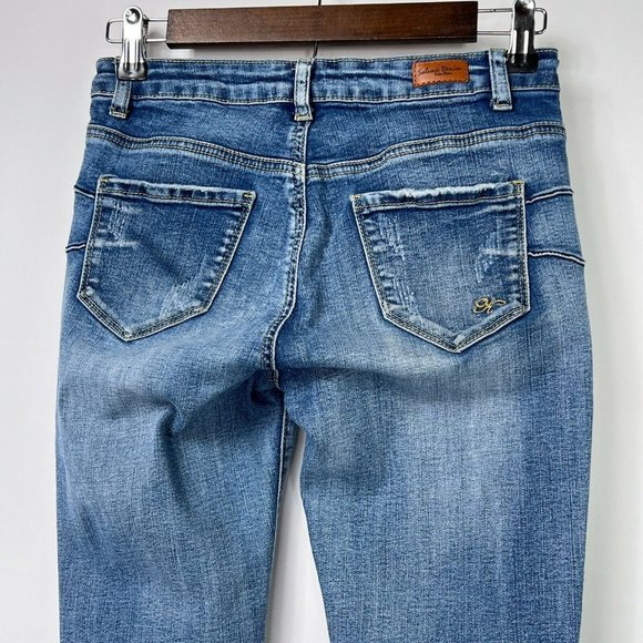 Salvaje Denim Distressed Mid Rise Stretch Denim Skinny Raw Released Hem Jeans 5 - Picture 5 of 10